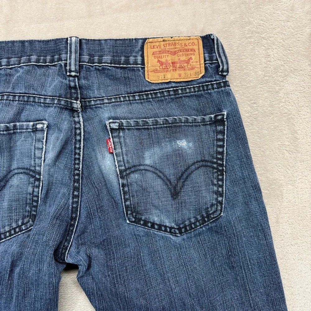 Levi's 511 Jeans Mens 32x30 Skinny Jeans 32x30 Blue Distressed Faded‎ Dark Denim